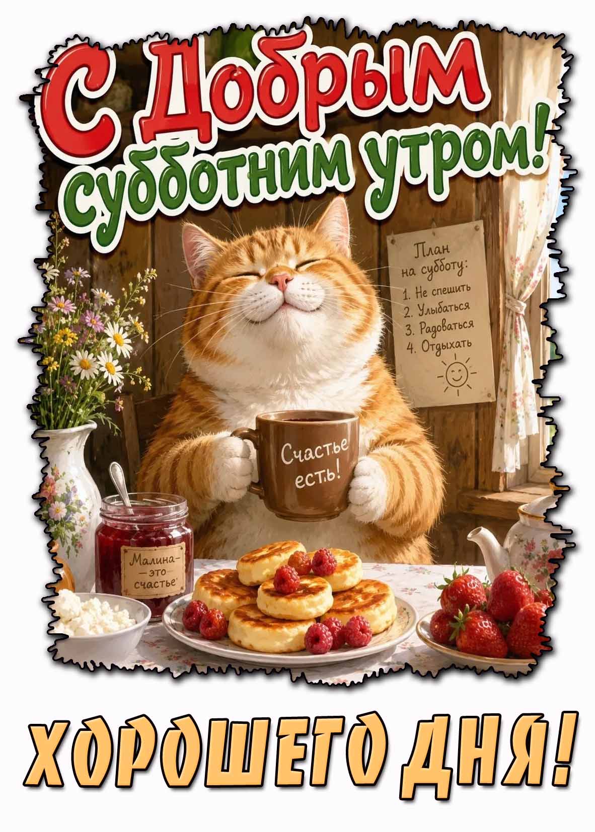 Прикольная открытка "С добрым субботним утром! Хорошего дня!"