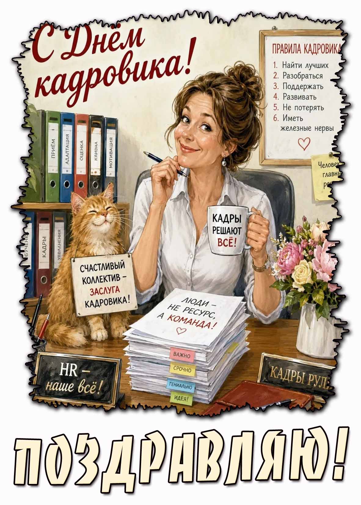 Прикольная картинка "С днём кадровика! Счастливый коллектив - заслуга кадровика! Поздравляю!"