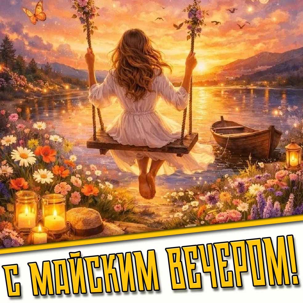 С майским вечером! - красивая открытка для женщины
