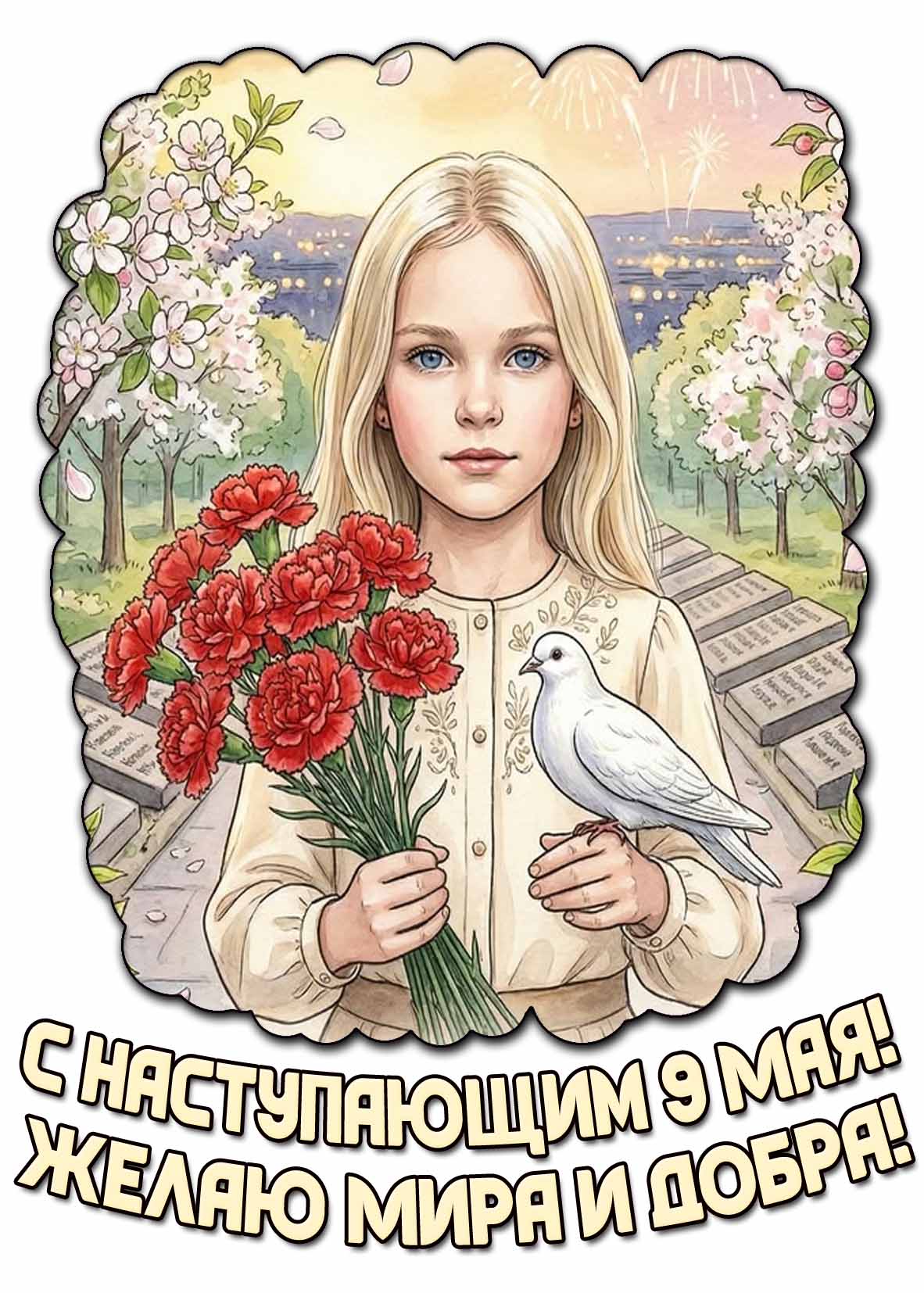 Открытка "С наступающим 9 мая! Желаю мира и добра!"