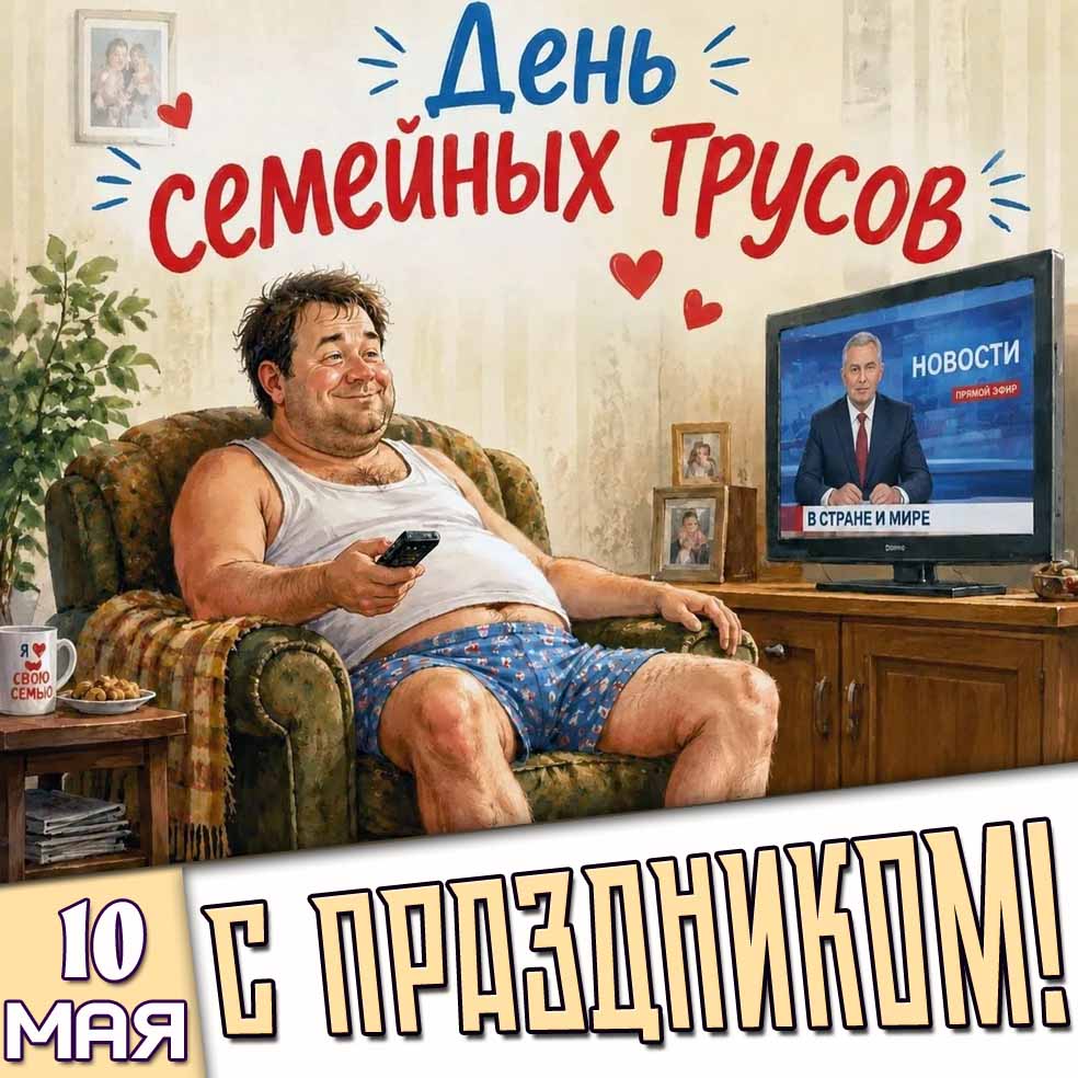 Смешная картинка "10 мая - день семейных трусов! С праздником!"