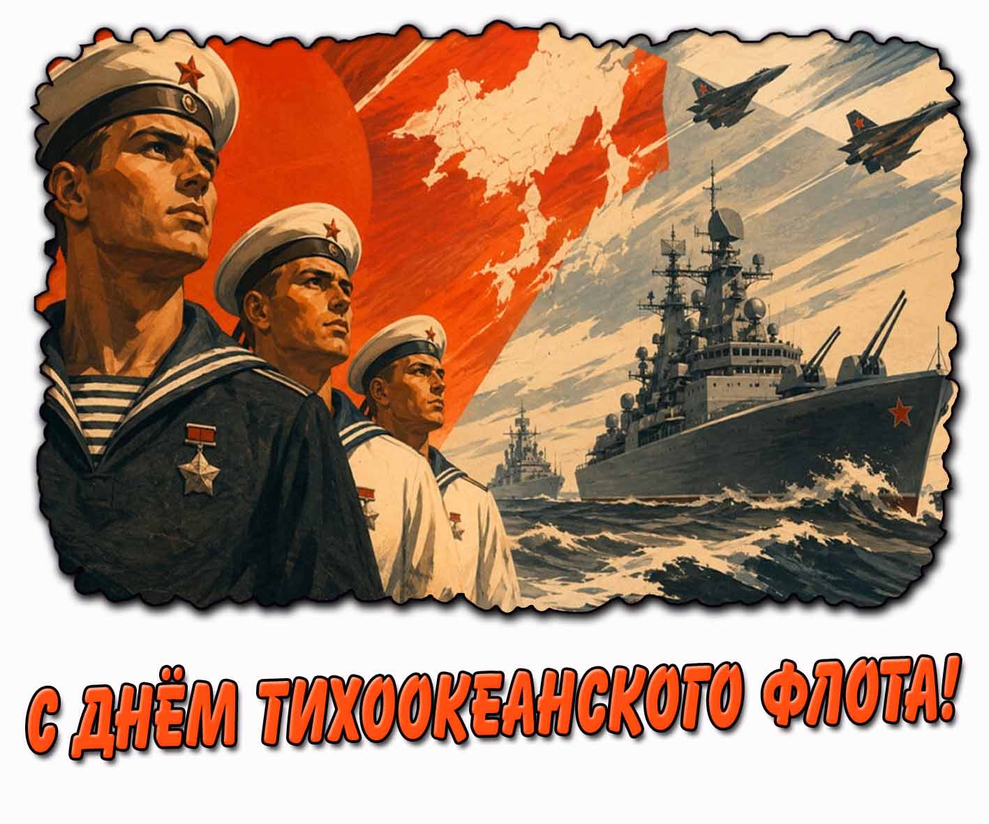 Советская открытка с днём Тихоокеанского флота