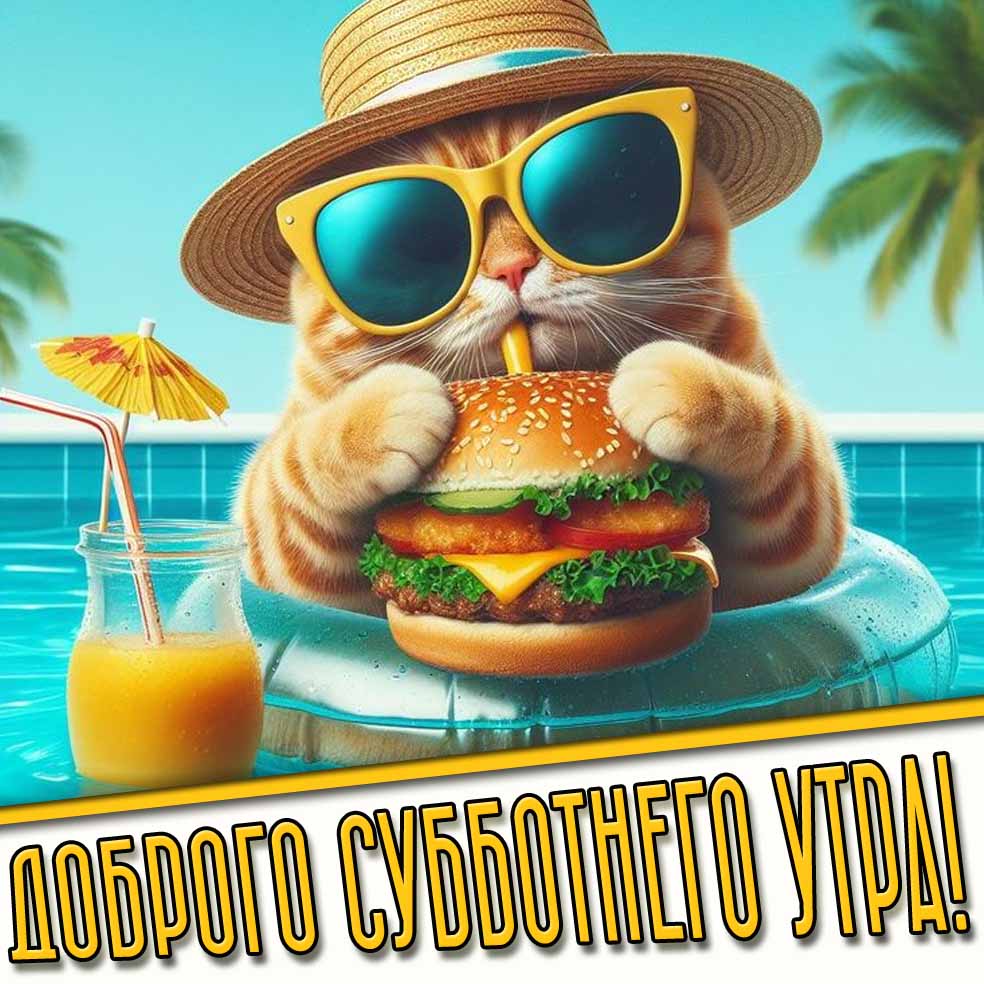Доброго субботнего утра! - прикольная открытка с котом