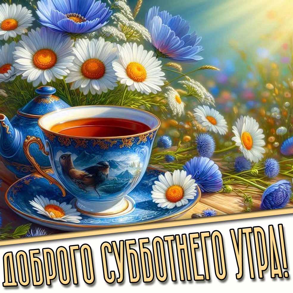 Доброго субботнего утра! - летняя открытка с чаем