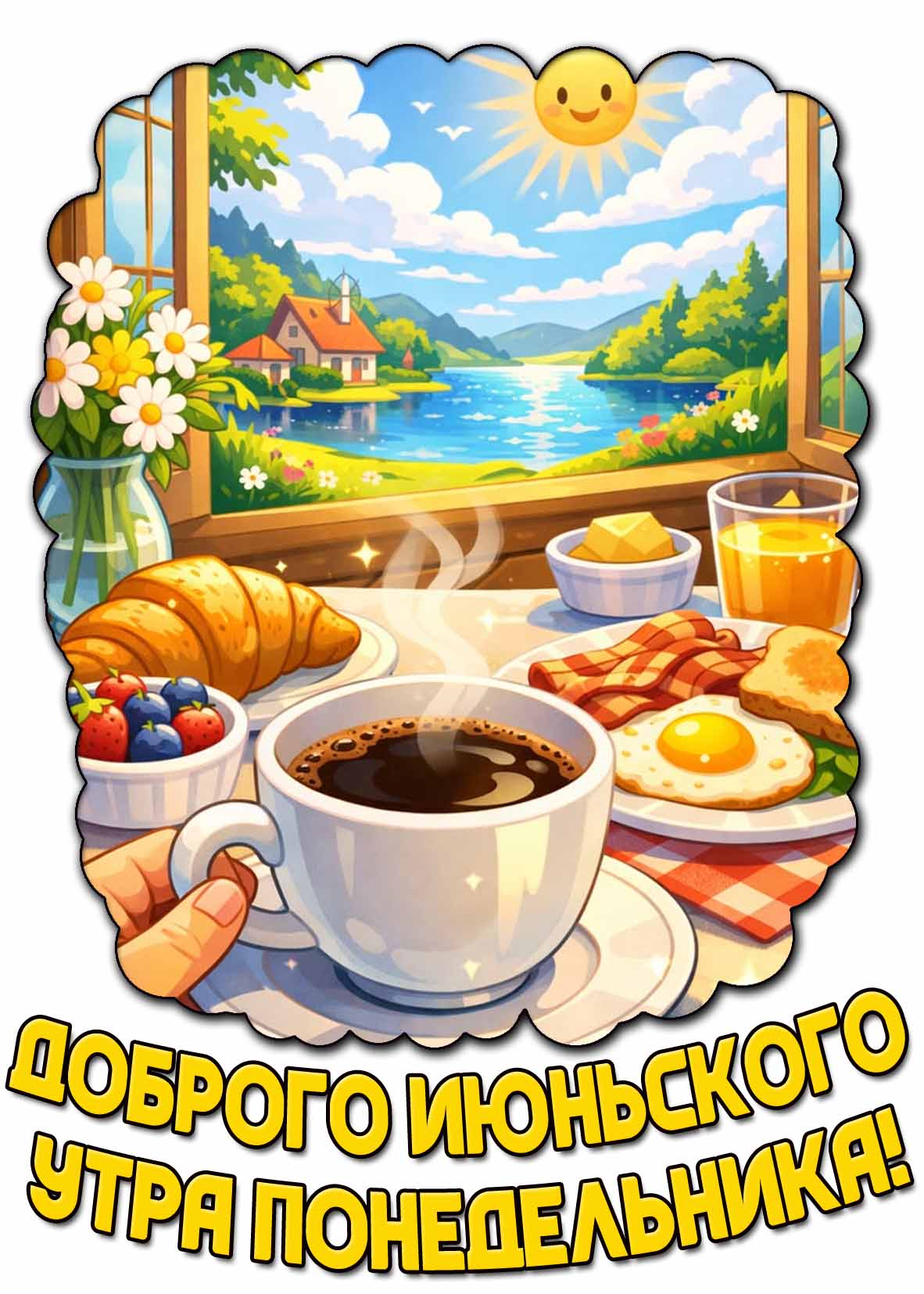 Красивая открытка доброго июньского утра понедельника