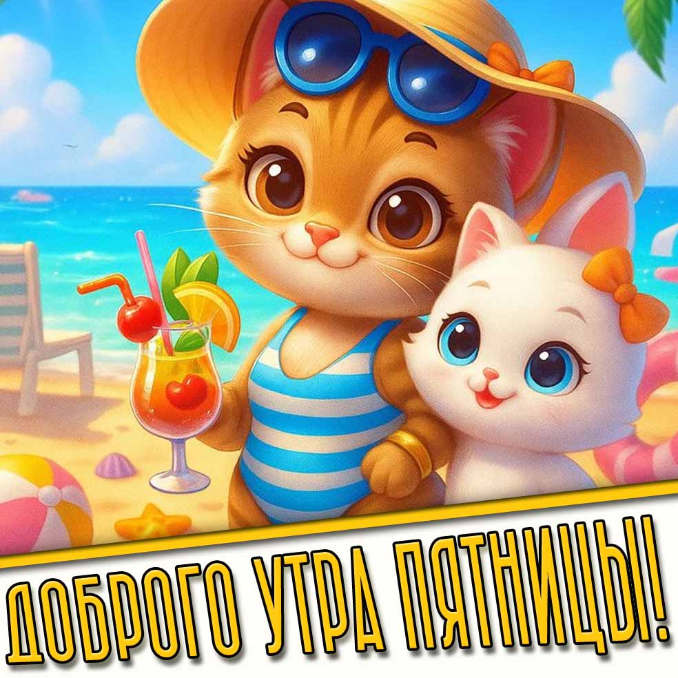 Доброго утра пятницы! - прикольная летняя картинка с кошками