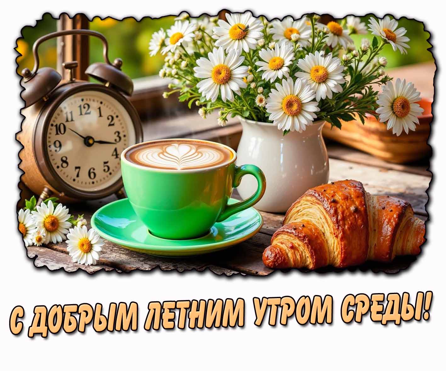 С добрым летним утром среды! - картинка с кофе и цветами