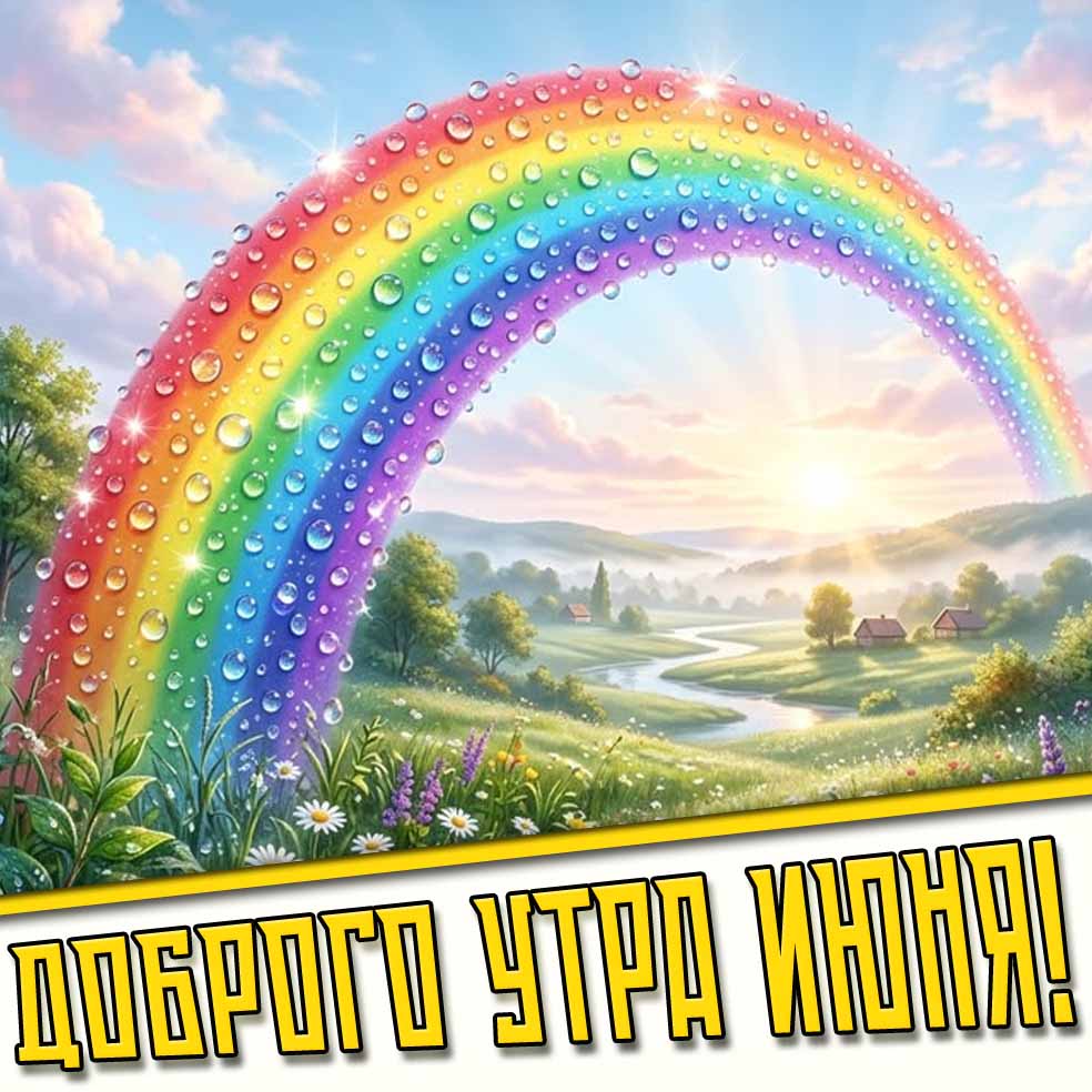 Доброго утра июня! - открытка с радугой