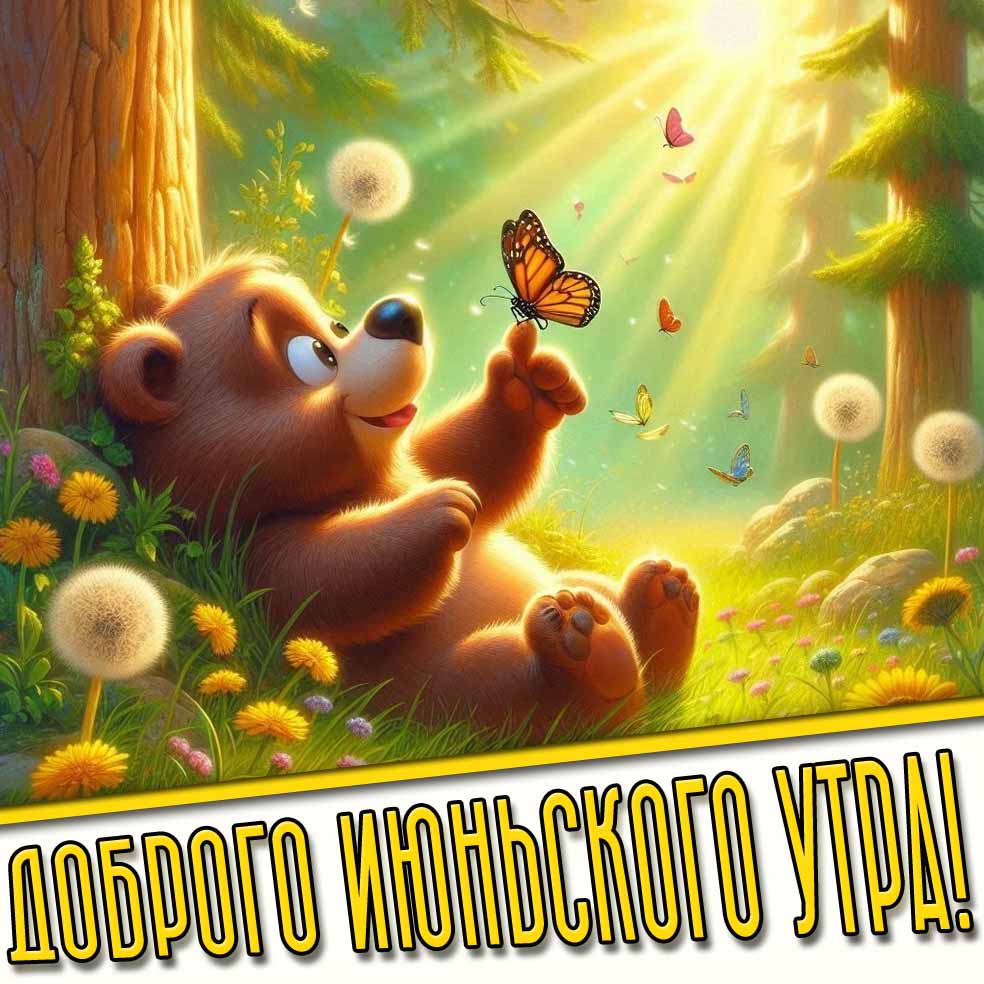 Доброго июньского утра! - прикольная картинка с медвежонком