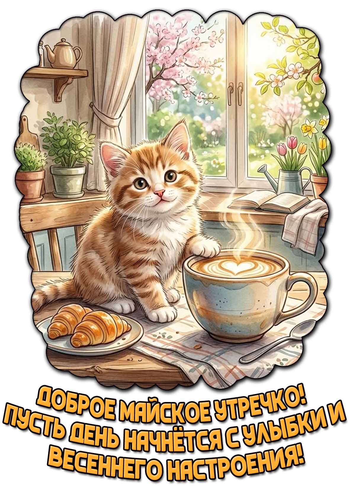 Открытка "Доброе майское утречко! Пусть день начнётся с улыбки и весеннего настроения!"