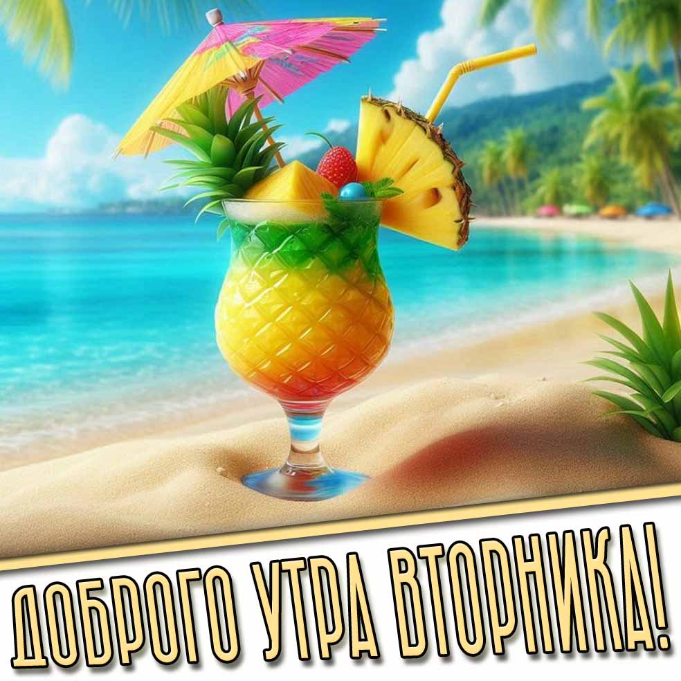 Доброго утра вторника! - летняя картинка с коктейлем