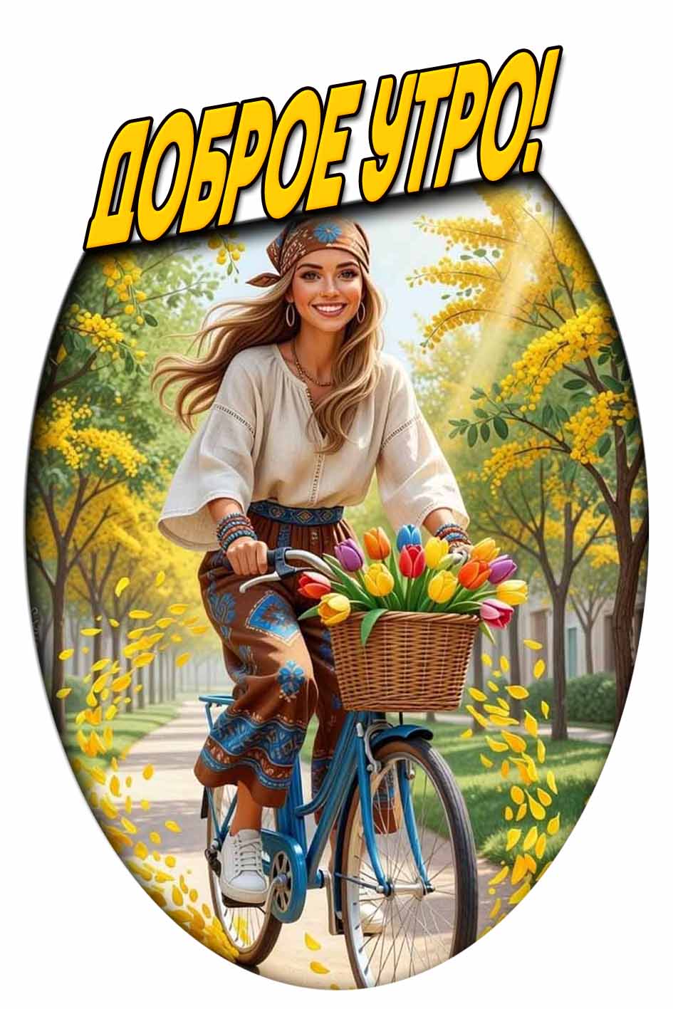 Доброе утро! - весенняя картинка с девушкой и цветами