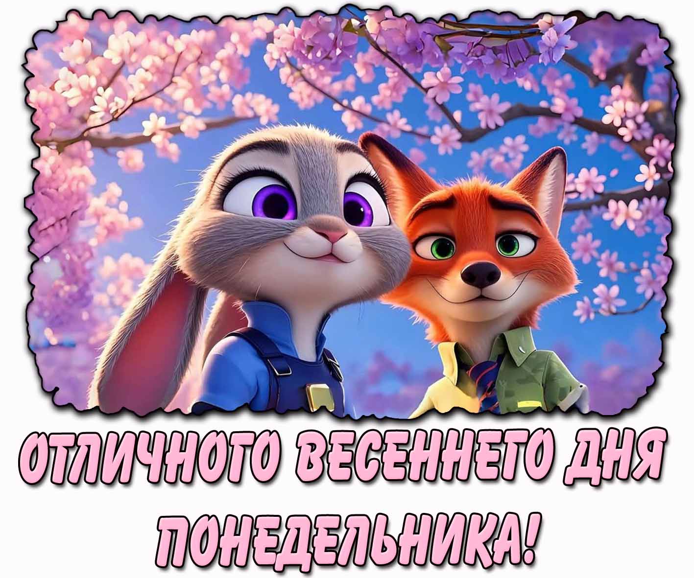 Отличного весеннего дня понедельника! - мультяшная открытка