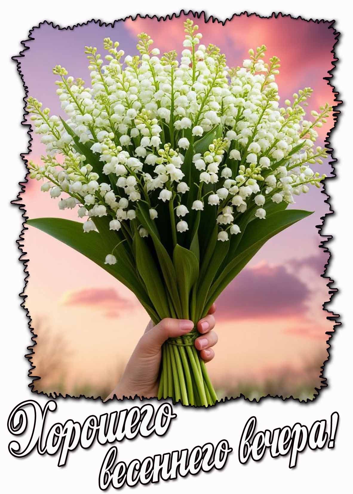 Хорошего весеннего вечера! - открытка с ландышами