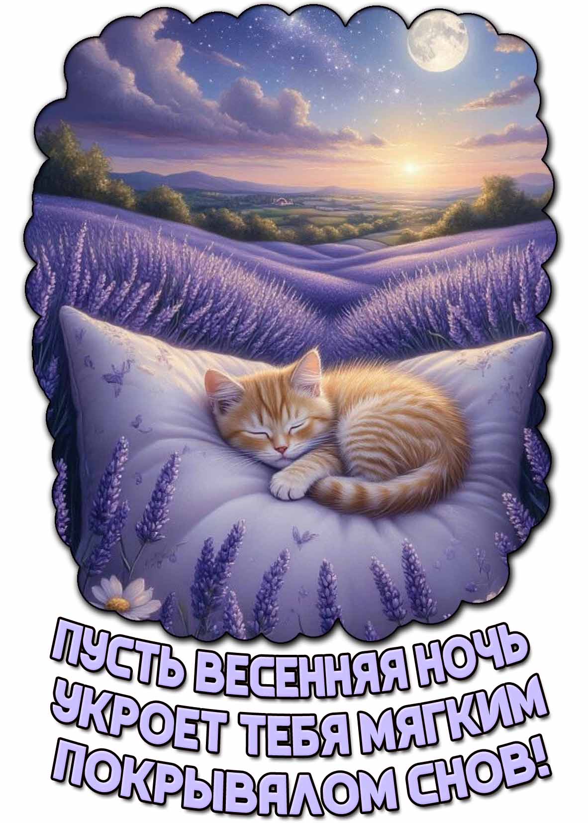 Открытка "Пусть весенняя ночь укроет тебя мягким покрывалом снов!"