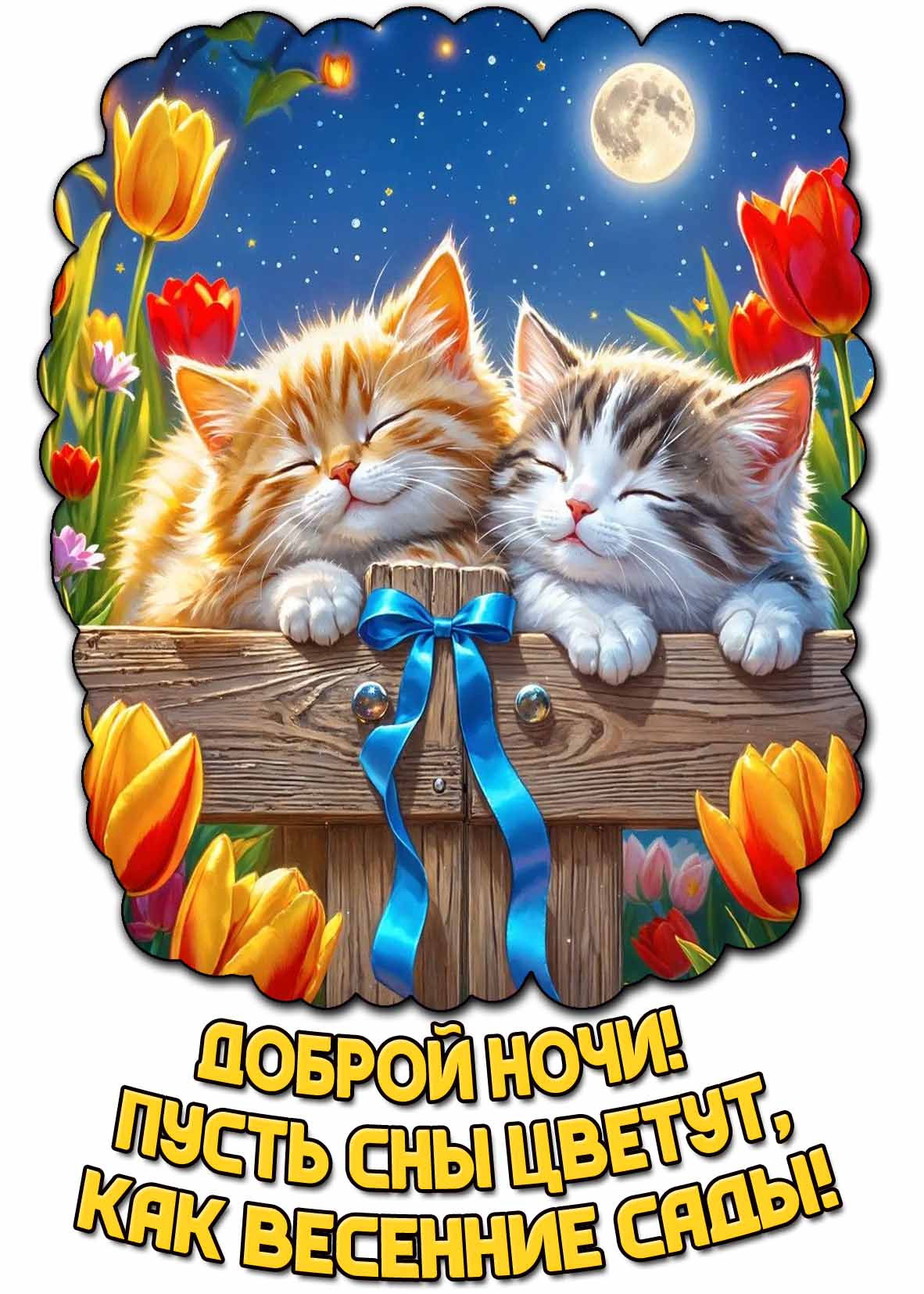 Открытка "Доброй ночи! Пусть сны цветут, как весенние сады!"