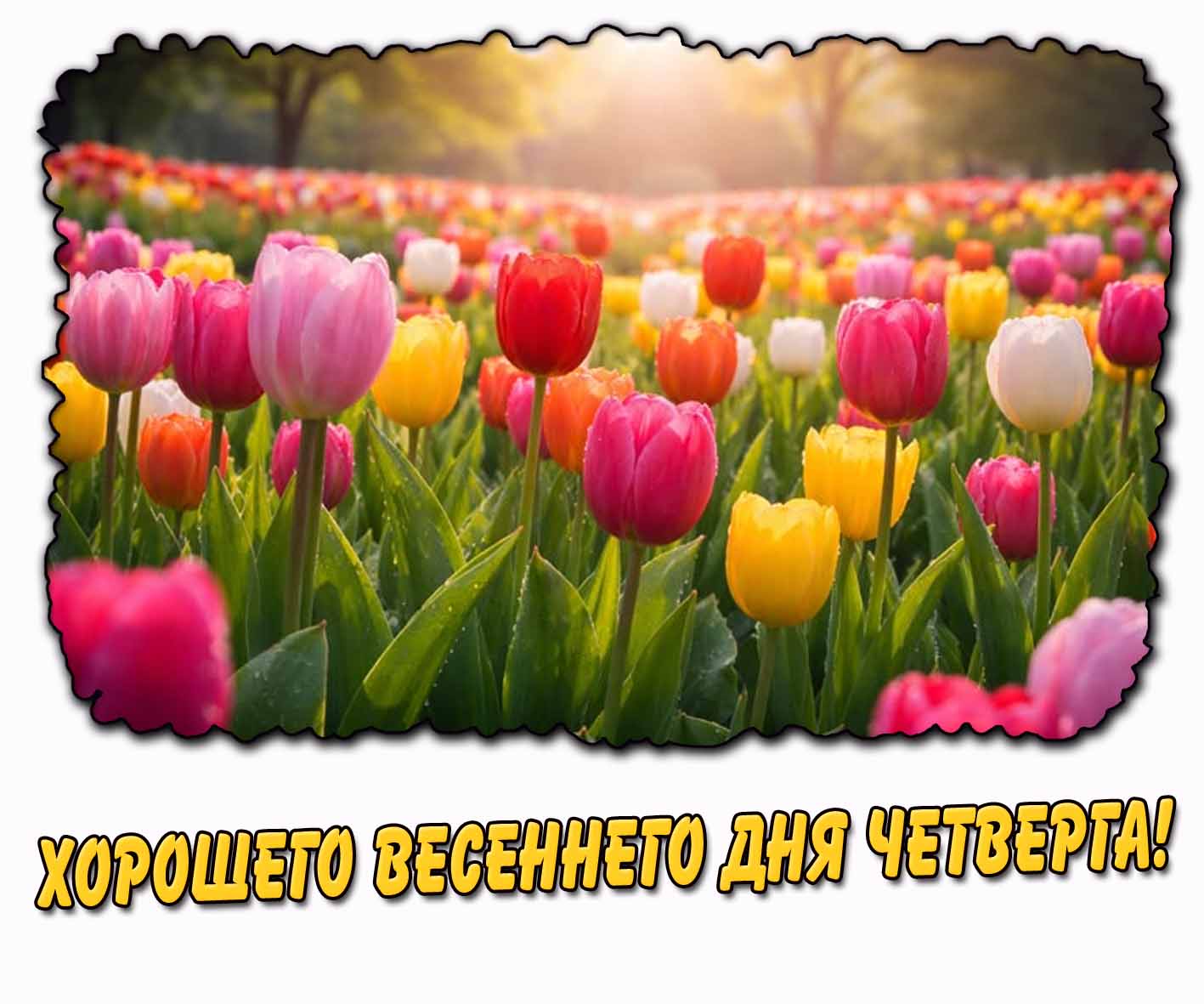 Хорошего весеннего дня четверга! - открытка с тюльпанами