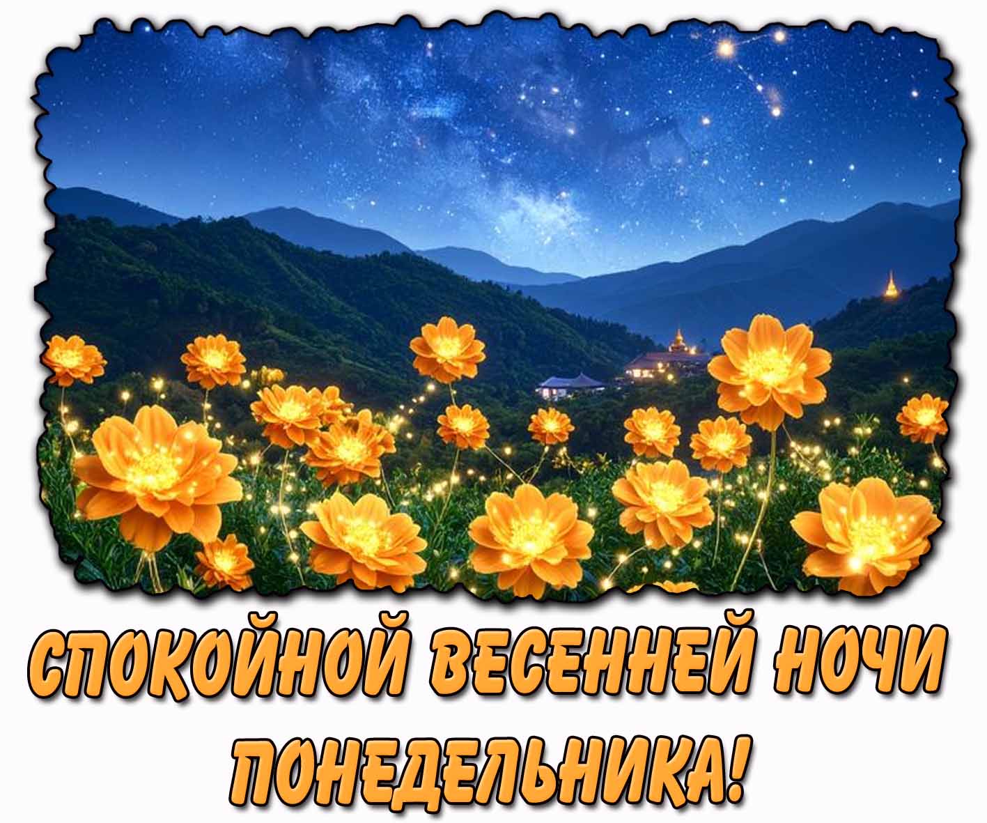 Спокойной весенней ночи понедельника! - открытка с цветами