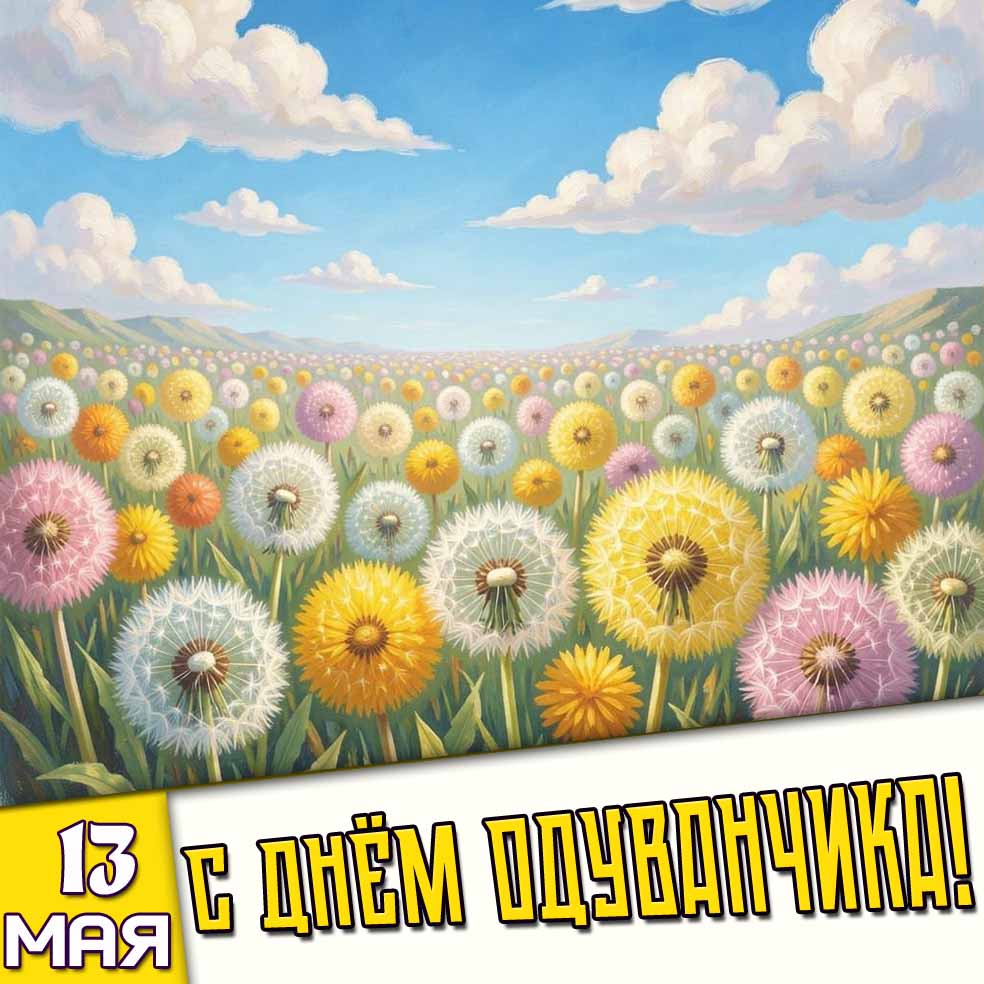 Открытка 13 мая - с днём одуванчика!