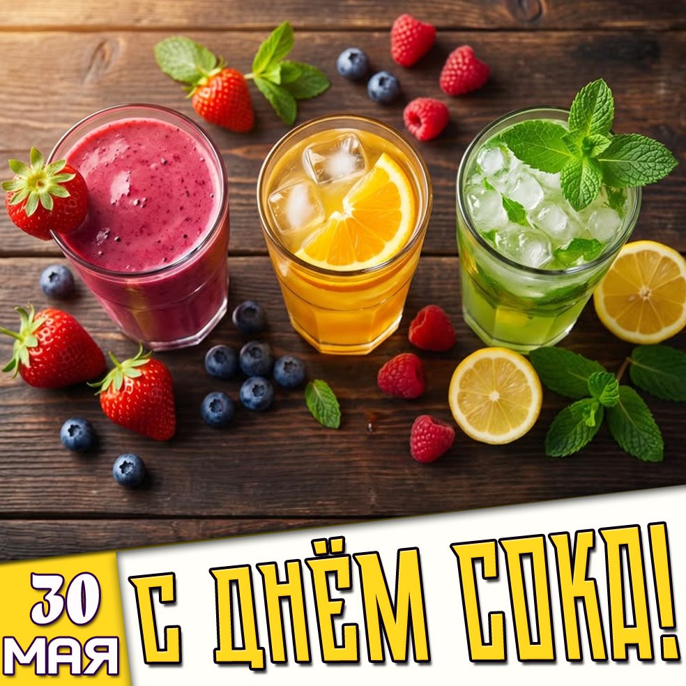Открытка 30 мая - с днём сока!