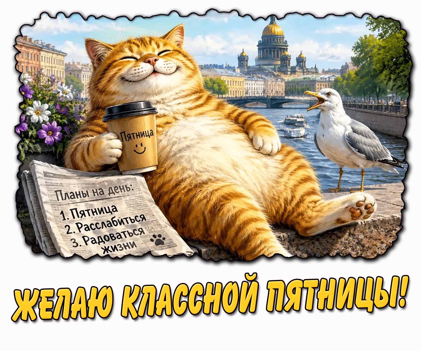 Желаю классной пятницы! - открытка прикольным котом
