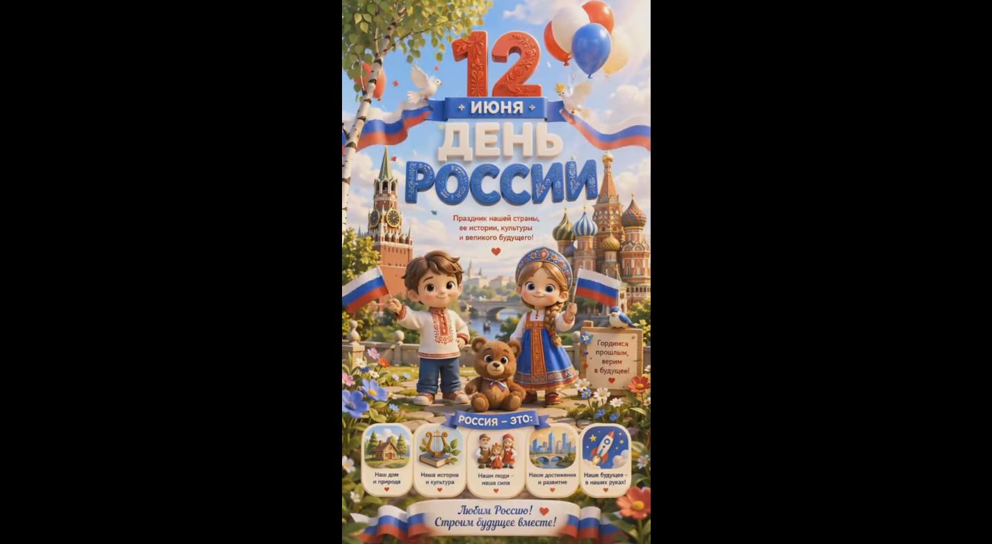 Красивая видео открытка с песней на день России - 12 июня
