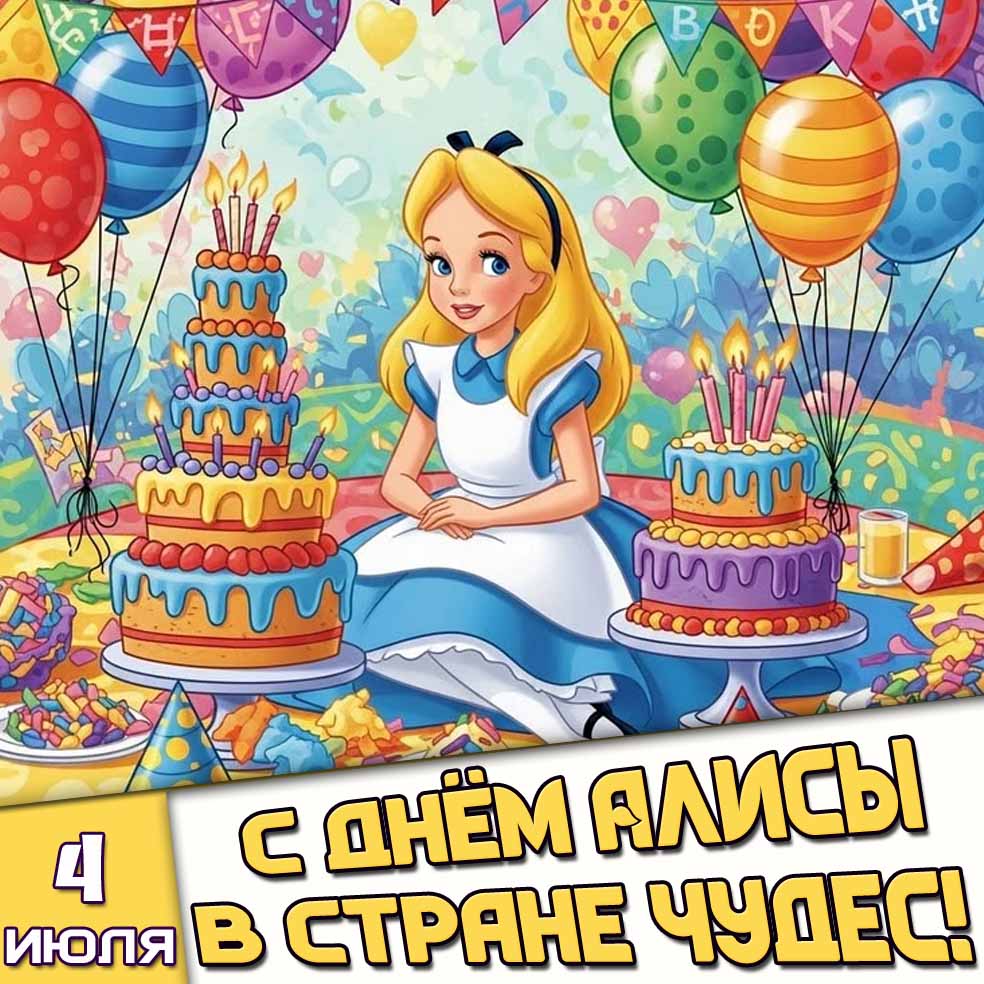 Открытка 4 июля - с днём Алисы в Стране чудес!