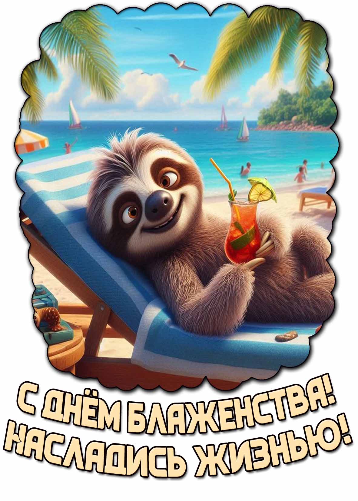 Прикольная открытка "С днём блаженства! Насладись жизнью!"