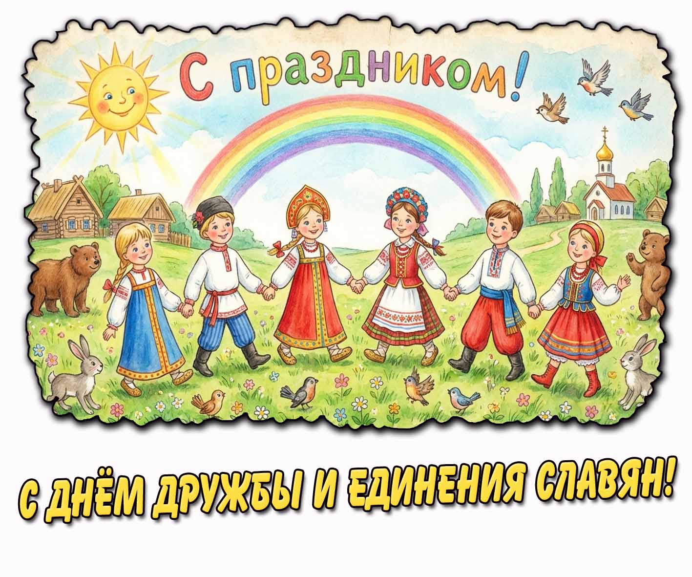 Детская открытка "С днём дружбы и единения славян! С праздником!"