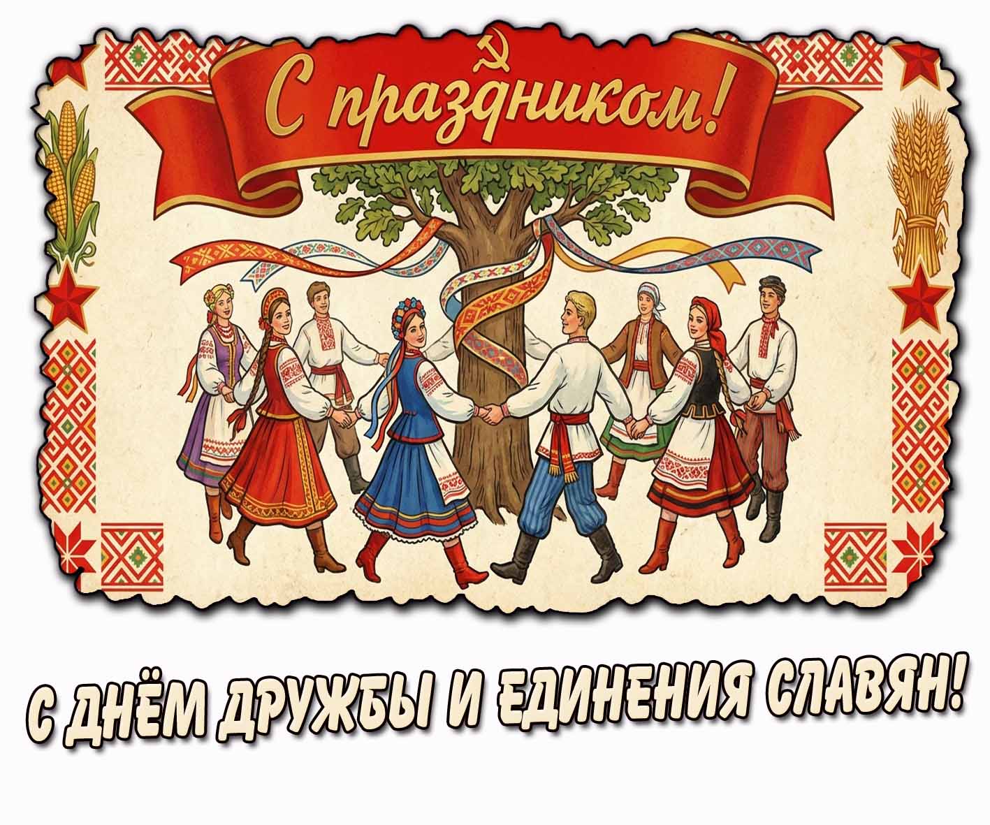 Советская картинка "С днём дружбы и единения славян! С праздником!"