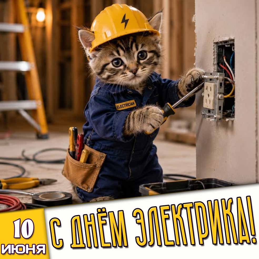 Прикольная картинка 10 июня - с днём электрика!