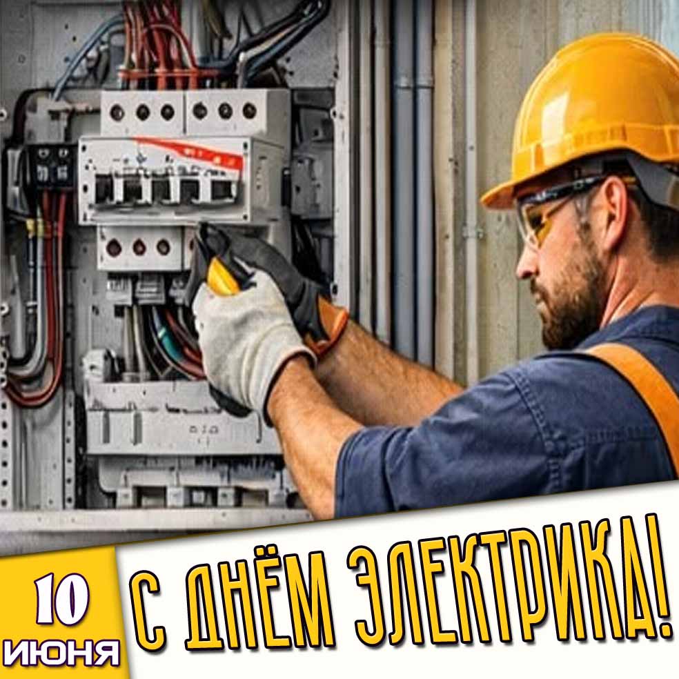 Открытка 10 июня - с днём электрика!