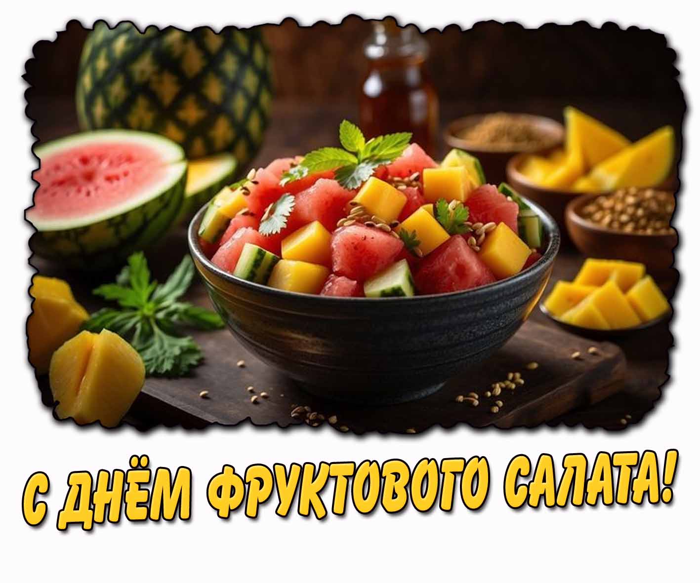 С днём фруктового салата! - стильная открытка