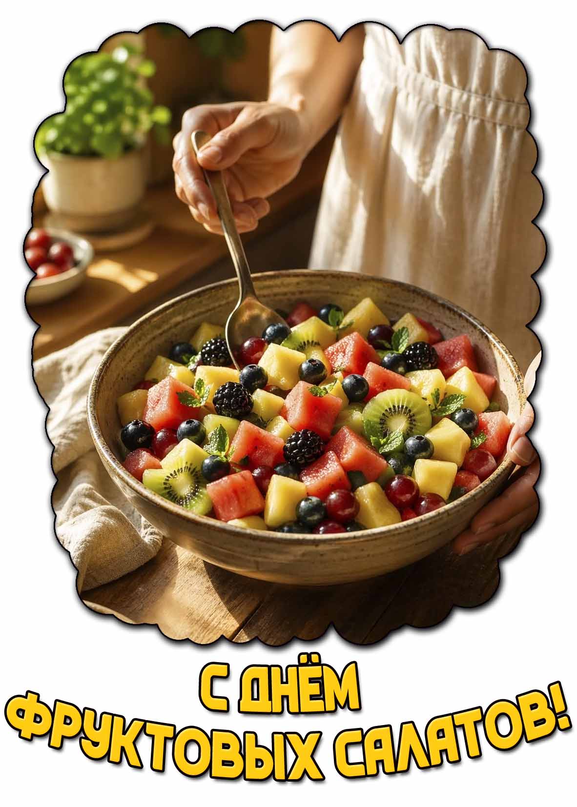 Открытка с днём фруктовых салатов