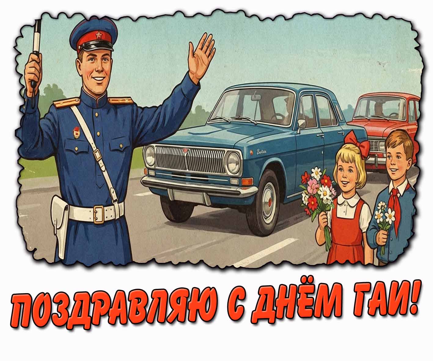 Поздравляю с днём ГАИ! - Советская открытка