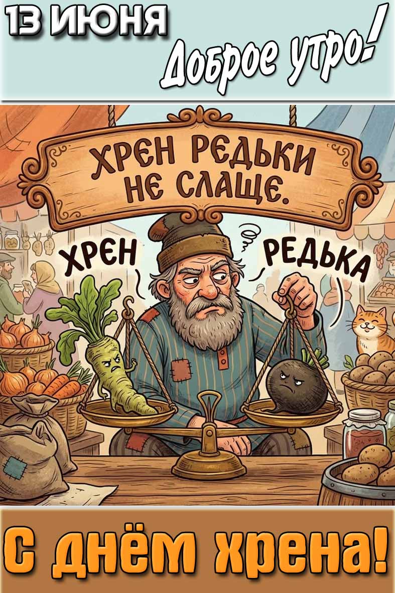 Открытка "13 июня доброе утро! С днём хрена!"