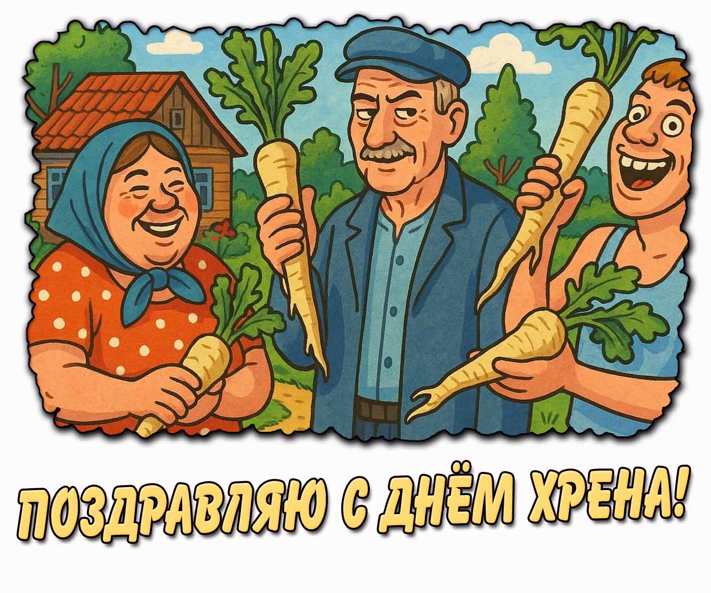 Прикольная открытка "Поздравляю с днём хрена!"