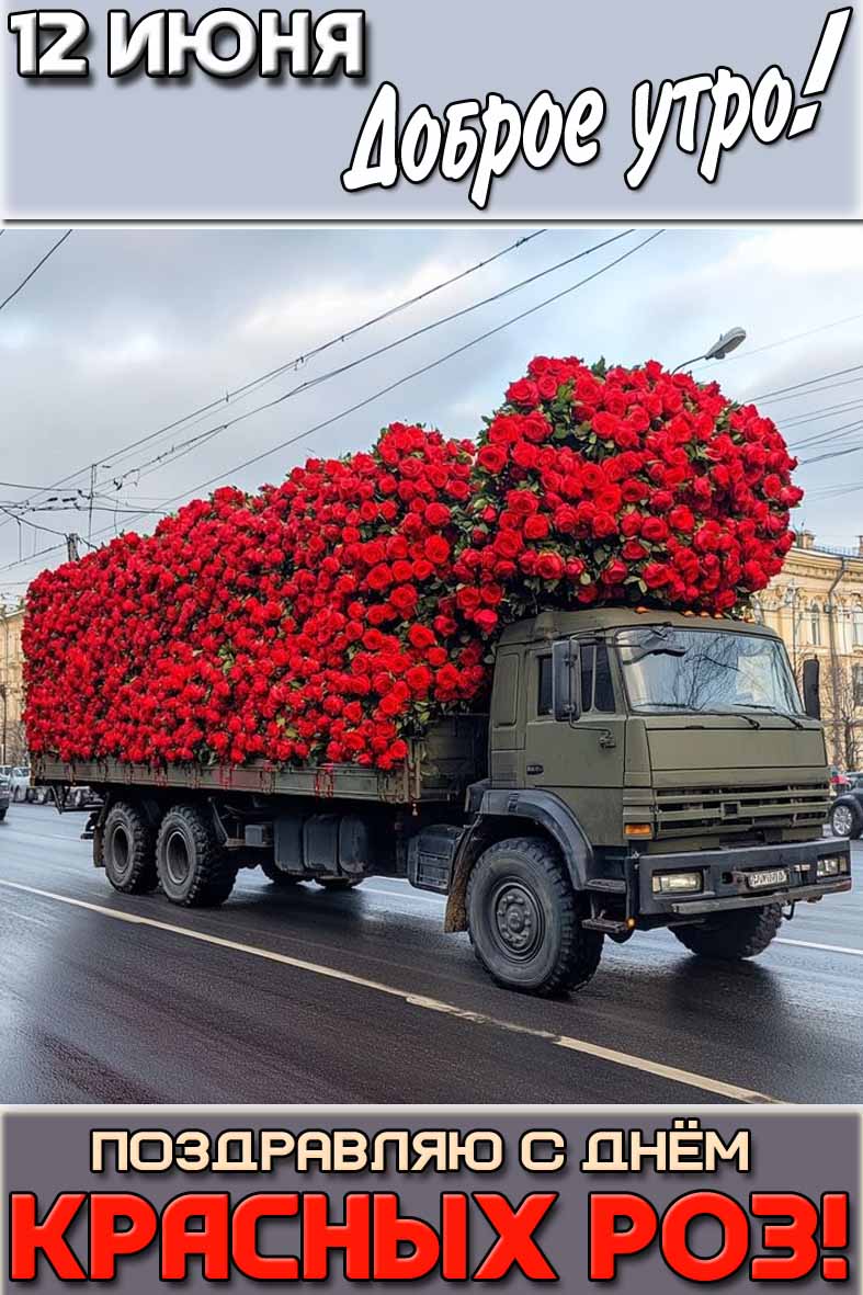 Картинка "12 июня доброе утро! Поздравляю с днём красных роз!"