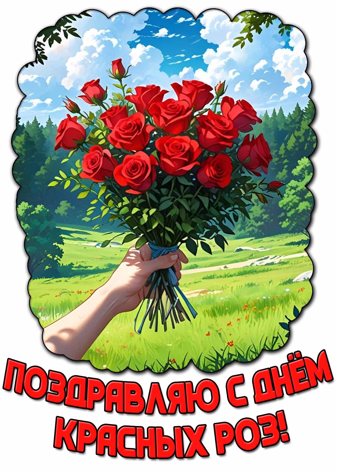 Поздравляю с днём красных роз! - открытка с букетом