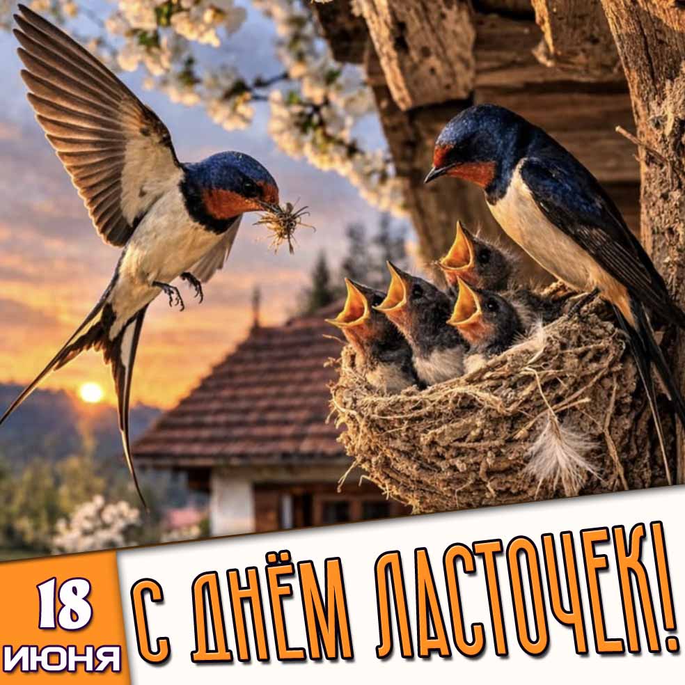 Открытка 18 июня - с днём ласточек!