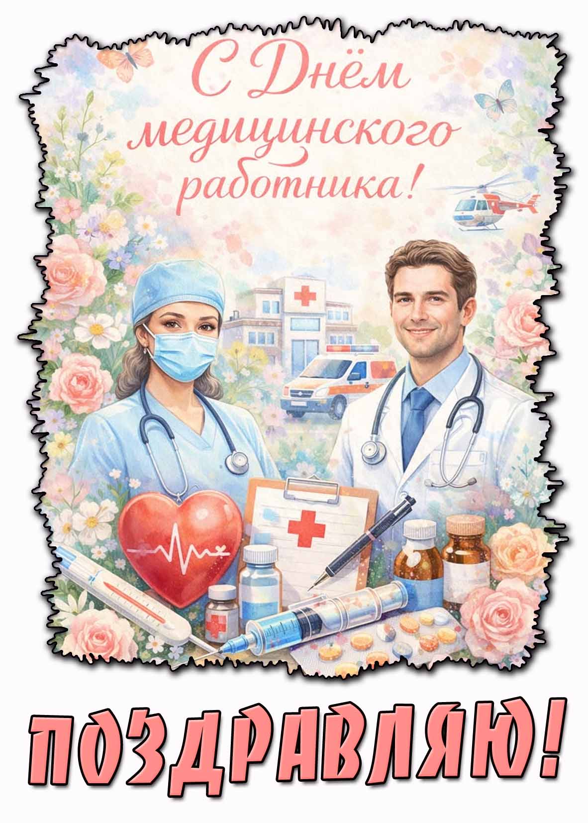 Открытка "С днём медицинского работника! Поздравляю!"
