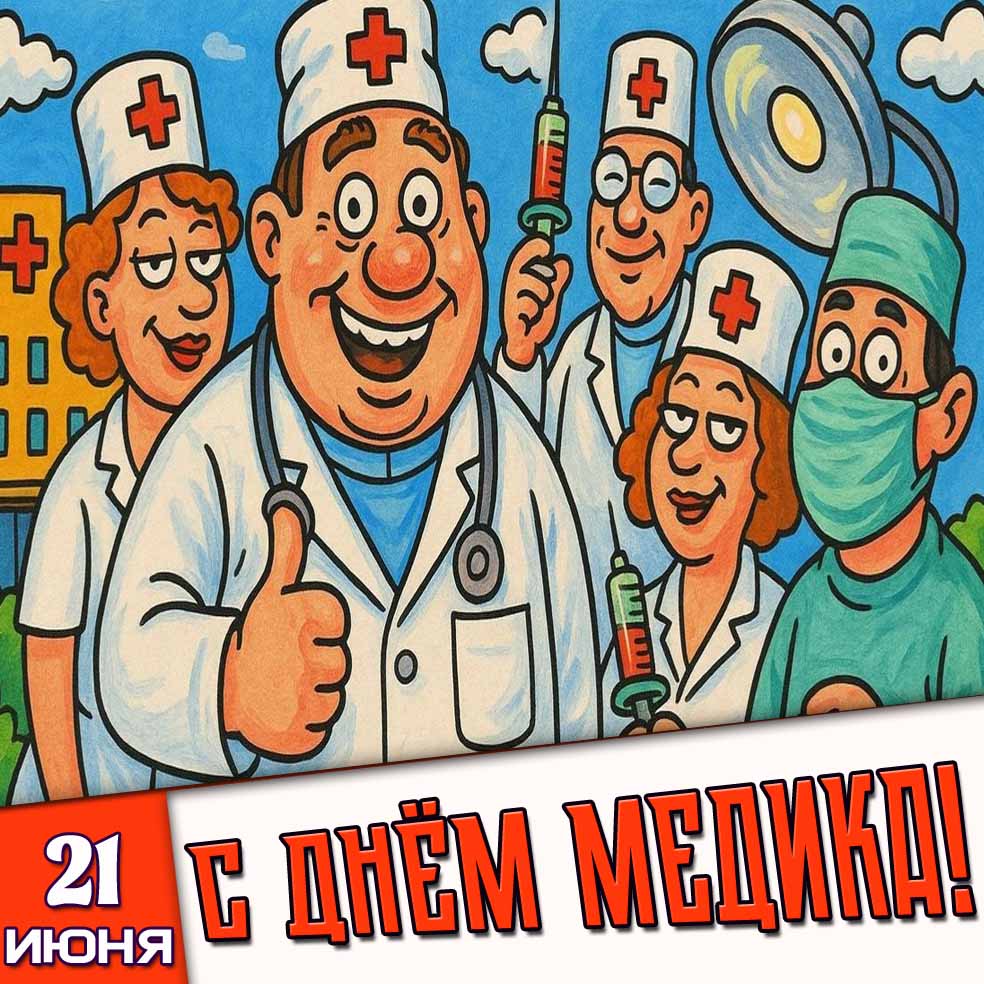 Прикольная открытка 21 июня - с днём медика!