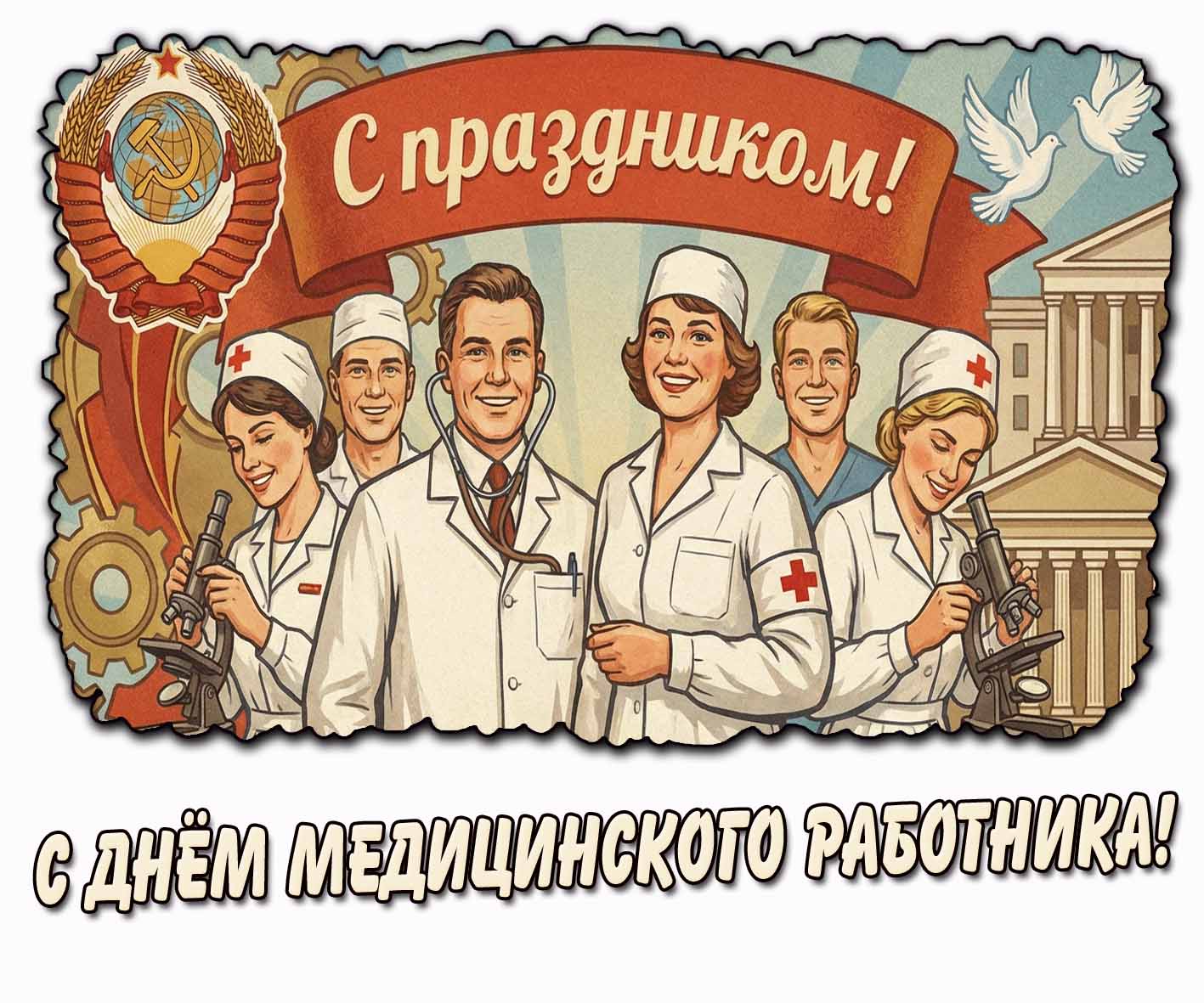 Советская картинка "С днём медицинского работника! С праздником!"