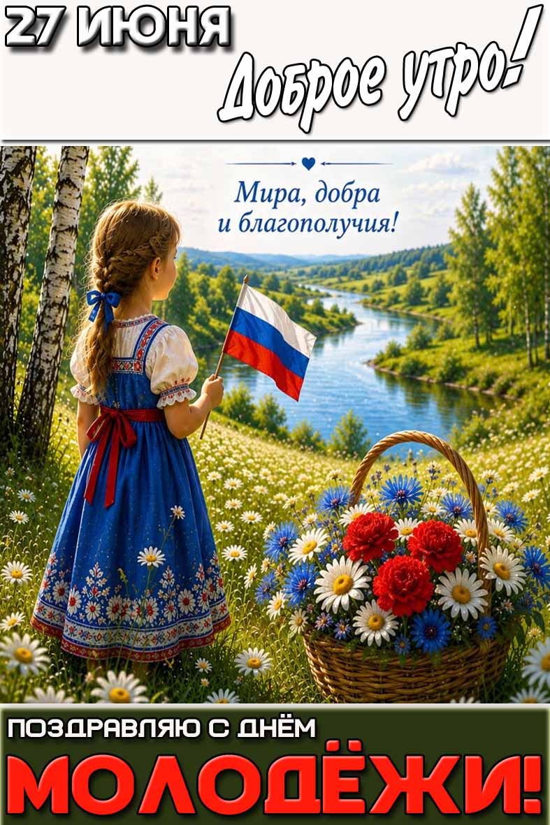 Открытка "27 июня доброе утро! Поздравляю с днём молодёжи! Мира, добра и благополучия!"