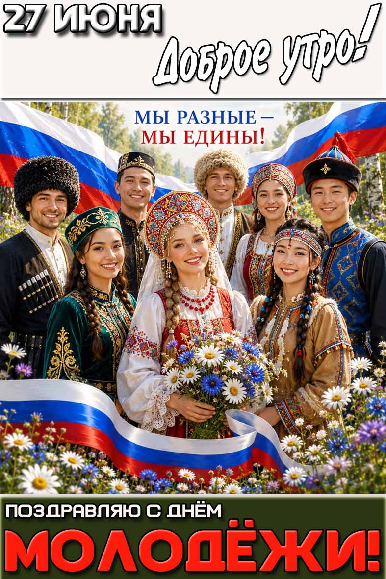 Картинка "27 июня доброе утро! Поздравляю с днём молодёжи! Мы разные - мы едины!"