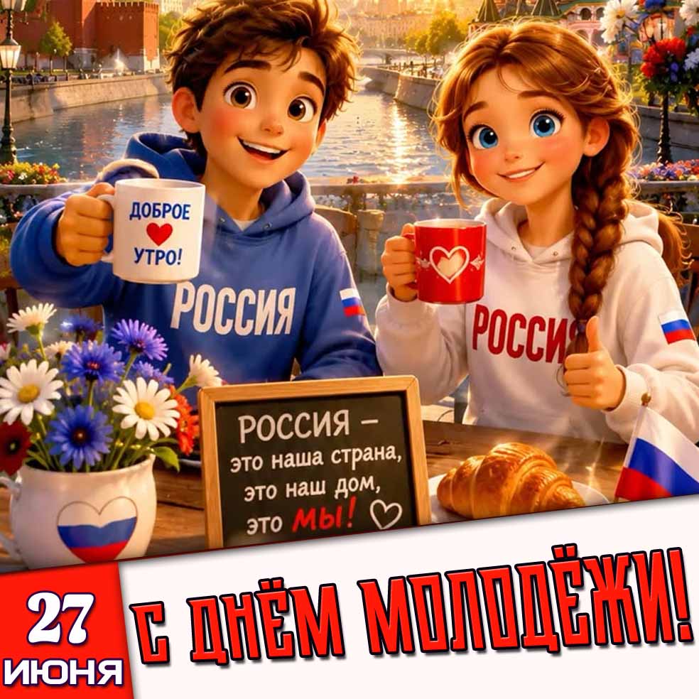 Открытка 27 июня - с днём молодёжи! Доброе утро! Россия это наша страна, это наш дом, это мы!