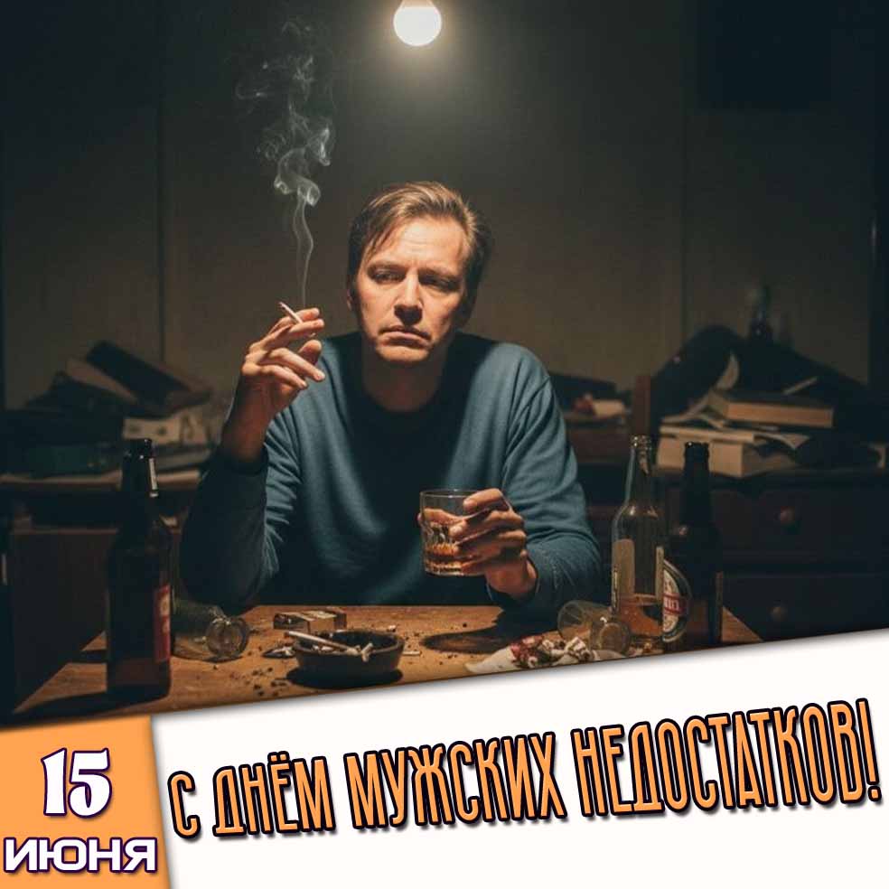Открытка 15 июня - с днём мужских недостатков!