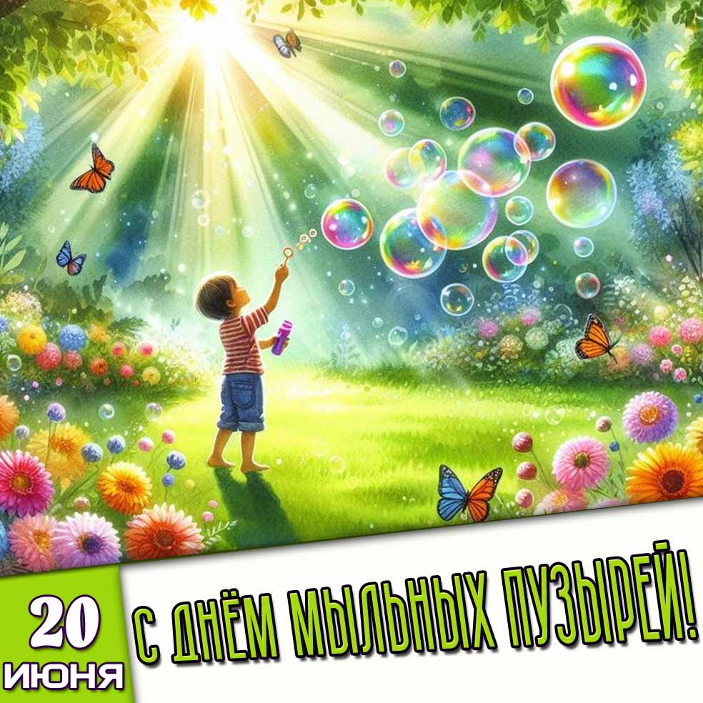 Открытка 20 июня - с днём мыльных пузырей!
