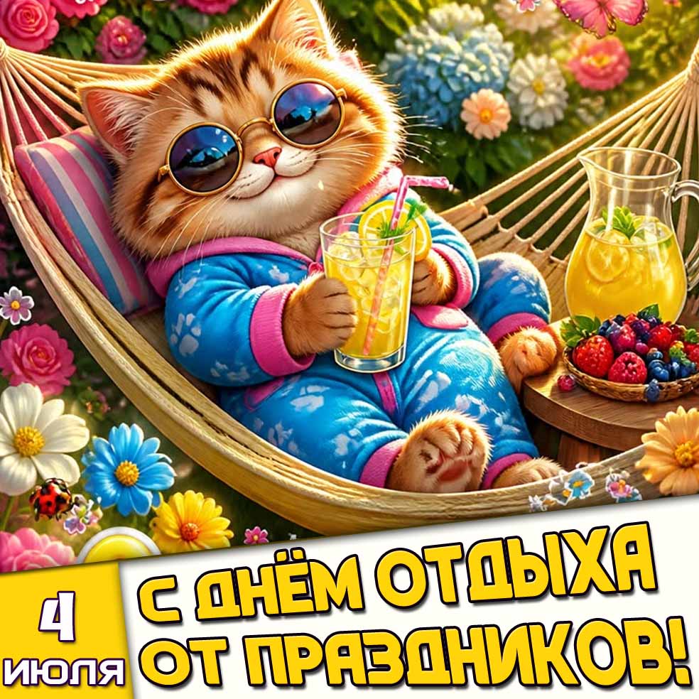 Открытка 4 июля - с днём отдыха от праздников!