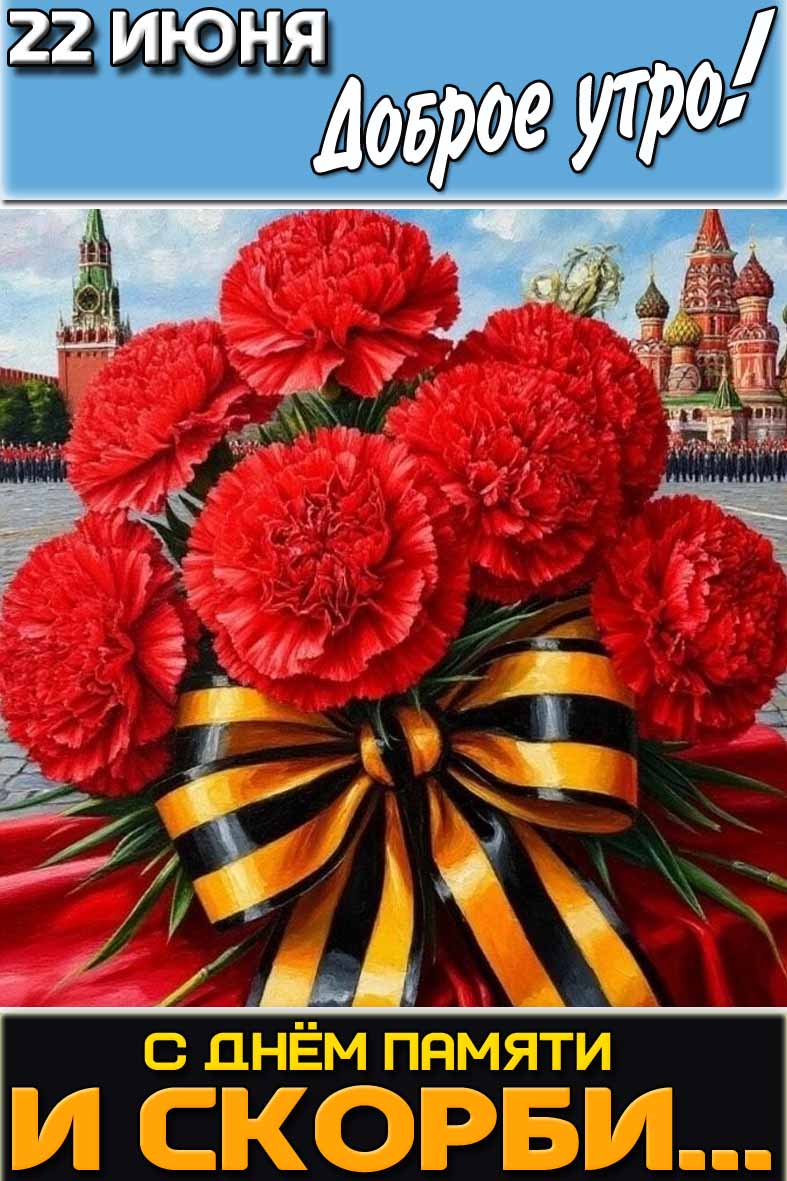 Открытка "22 июня доброе утро! С днём памяти и скорби...!"